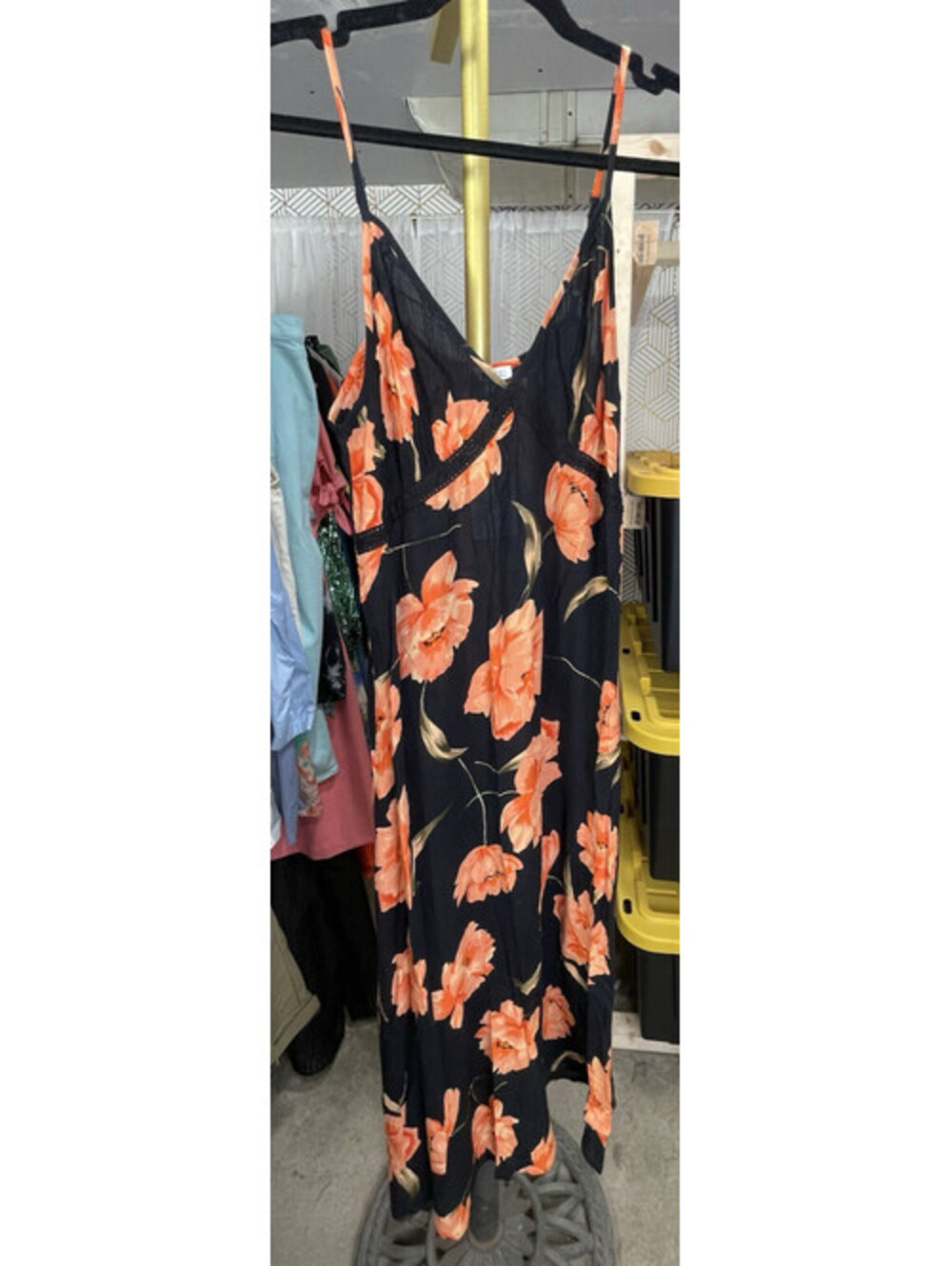 Patrons of Peace Black Orange Floral Maxi Dress Spaghetti Strap M Casual Boho - Picture 2 of 9